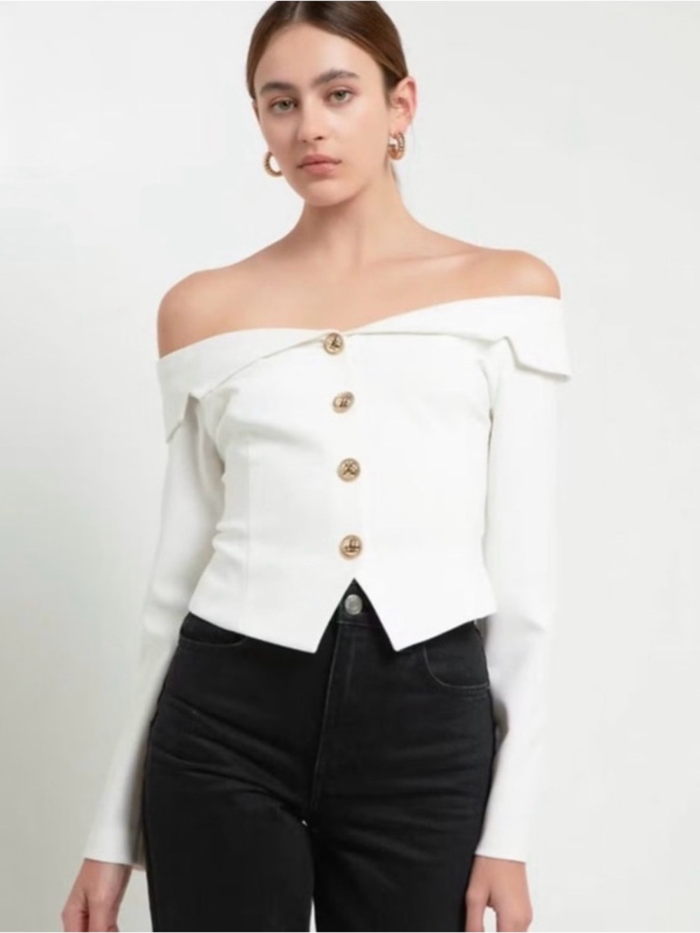 Anthropologie Shoulder to Shoulder White Blazer with Golden Buttons‎